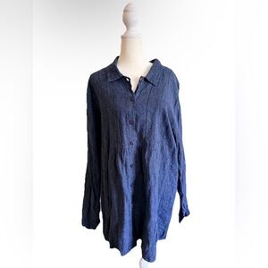 Flax 100 Linen oversized button down chambray shirt sz L coastal
